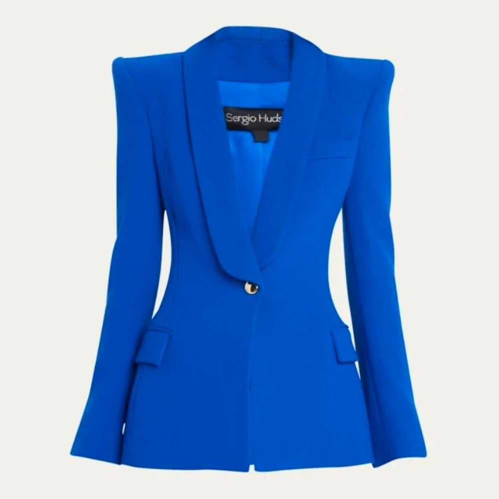 💯Authentic Sergio Hudson Shawl Collar Wool Royal Blue Blazer Jacket